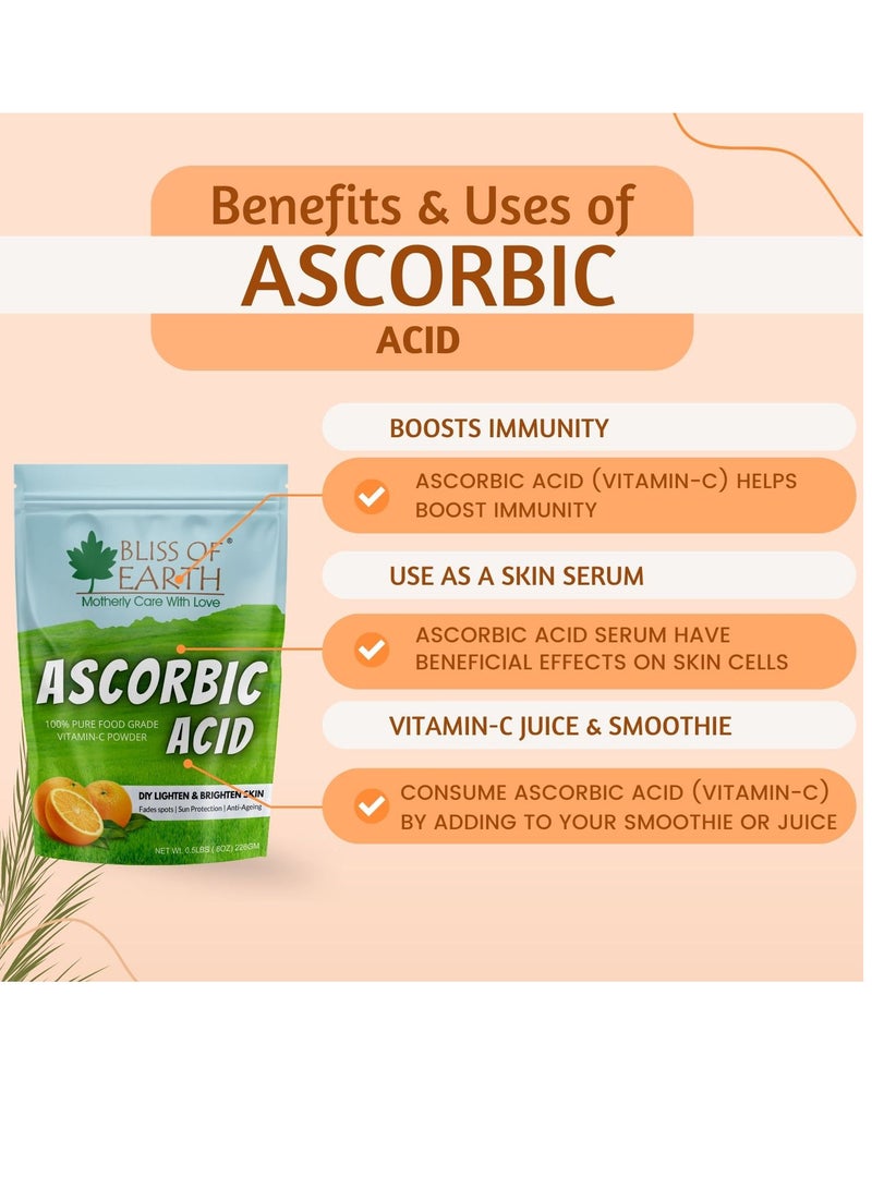Bliss of Earth 8 oz Ascorbic Acid Powder Pure Food Grade Vitamin-C Rich Powder For Skin,face, Cosmetic & DIY Products 226GM - Image 3