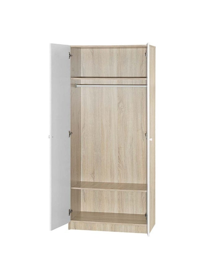 DANUBE HOME خزانة كيندر ذات بابين لتعليق الملابس، رف تخزين قوي إضافي، منظم بتصميم عصري، خزائن موفرة للمساحة لغرفة النوم - أبيض/بلوط سونوما - مع ضمان لمدة سنتين - Image 1