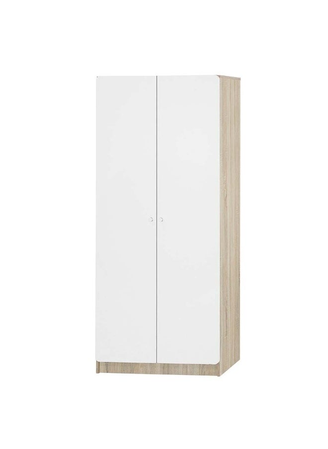 DANUBE HOME Kinder 2-Door Wardrobe For Hanging Clothes Extra Sturdy Rack Storage Organiser Modern Design Space Saving Cabinets For Bedroom - White/Sonoma Oak - With 2-Year Warranty  - Image 1