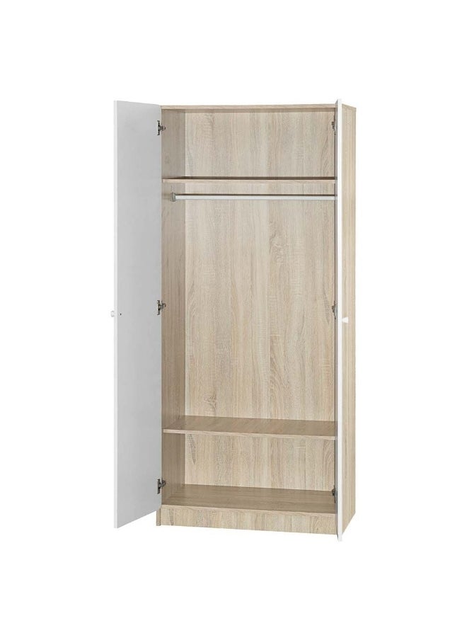 DANUBE HOME Kinder 2-Door Wardrobe For Hanging Clothes Extra Sturdy Rack Storage Organiser Modern Design Space Saving Cabinets For Bedroom - White/Sonoma Oak - With 2-Year Warranty  - Image 2