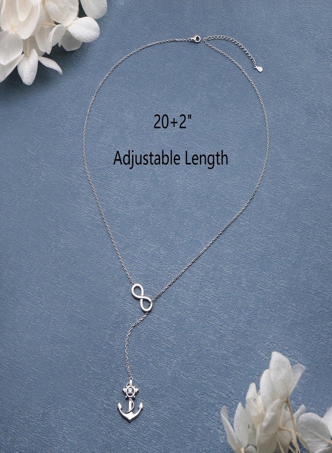 FLYOW Anchor Infinity Y Necklace for Women 925 Sterling Silver Adjustable Lariat Style Necklace Nautical Jewelry for Mother Daughter Sister Birthday Graduation Gifts - Image 4