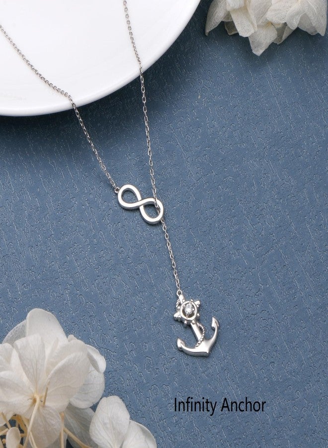 FLYOW Anchor Infinity Y Necklace for Women 925 Sterling Silver Adjustable Lariat Style Necklace Nautical Jewelry for Mother Daughter Sister Birthday Graduation Gifts - Image 5