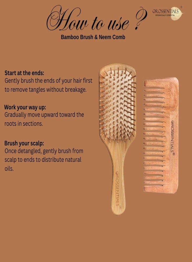 Orossentials Bamboo Wooden Hair Brush & Neem Comb Combo | Natural Hair Care Set for Women & Men Eco-Friendly Wooden Brush & Comb/Bamboo Hair Brush Promoted as a hair care set (brush + neem comb) - Image 5