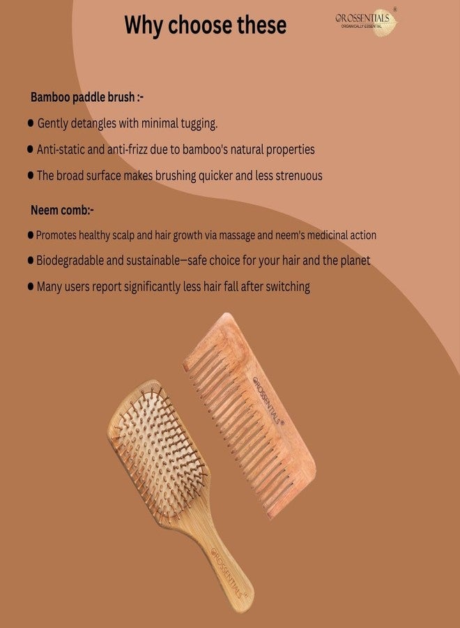 Orossentials Bamboo Wooden Hair Brush & Neem Comb Combo | Natural Hair Care Set for Women & Men Eco-Friendly Wooden Brush & Comb/Bamboo Hair Brush Promoted as a hair care set (brush + neem comb) - Image 4