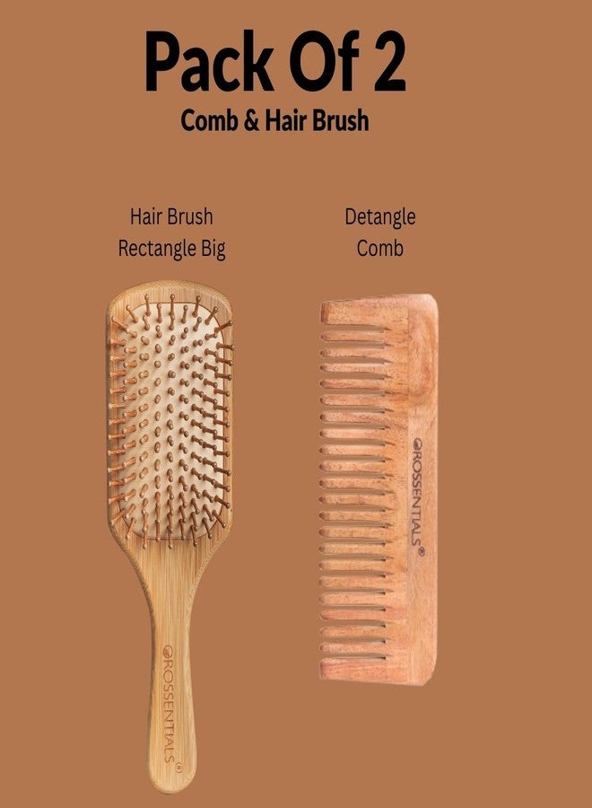 Orossentials Bamboo Wooden Hair Brush & Neem Comb Combo | Natural Hair Care Set for Women & Men Eco-Friendly Wooden Brush & Comb/Bamboo Hair Brush Promoted as a hair care set (brush + neem comb) - Image 2