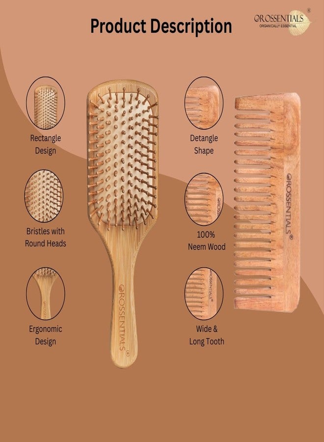 Orossentials Bamboo Wooden Hair Brush & Neem Comb Combo | Natural Hair Care Set for Women & Men Eco-Friendly Wooden Brush & Comb/Bamboo Hair Brush Promoted as a hair care set (brush + neem comb) - Image 3