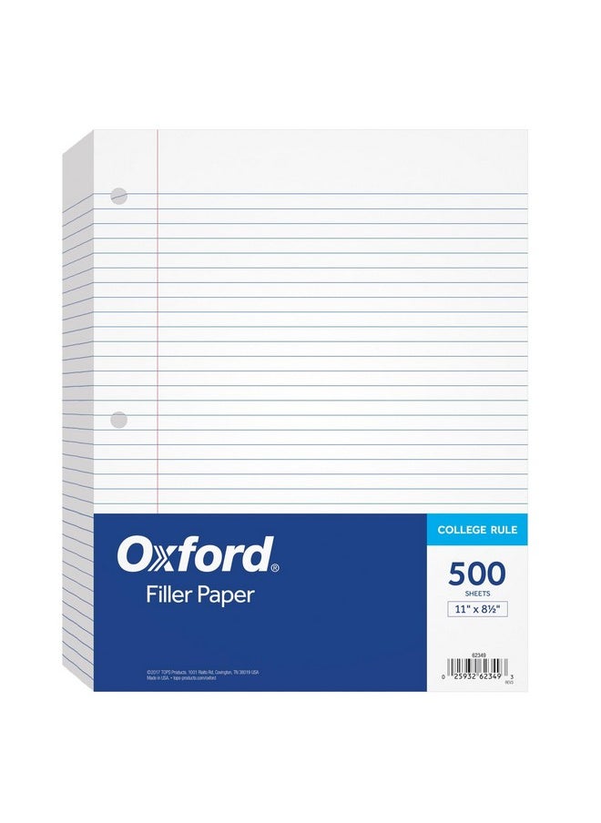 Oxford Oxford Filler Paper, 8-1/2" x 11", College Rule, 3-Hole Punched, Loose-Leaf Paper for 3-Ring Binders, 500 Sheets Per Pack (62349),White  - Image 1