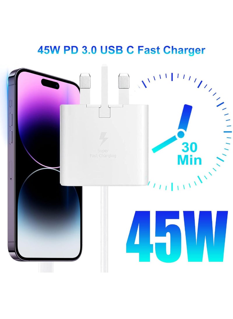 Rock Pow - Power Adapter 45W With Cable Super Fast Charger Type C Super Fast Charger 45W with USB-C Cable, Android Charger for Galaxy S23 Ultra/S23/S23+/S22/S22 Ultra/S22+/Note 10/20/S20/S21/Tab S7/S8/also for Huawei/Xiaomi/iPhone 16/16 Plus/16 Pro/16 Pro Max/iPhone 15/15 Pro Max/15 Plus/15 Pro/iPad Pro/AirPods,etc - Image 1