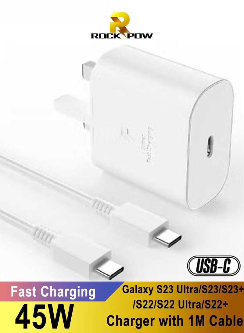 Rock Pow Fast Charger for Samsung Galaxy Charger Head with Charging Cable 45 watts, S23 Ultra S23 Plus S23 S23 S22 Ultra S22 S21 Ultra S21 S21 A54 A53 A52 A32-45W with Type-C 5A fast Cable Fast Charger also for iPhone 17/16/15/15/iPad Pro/AirPods and  Huawei/Xiaomi and Charging laptop/PC etc - Image 1