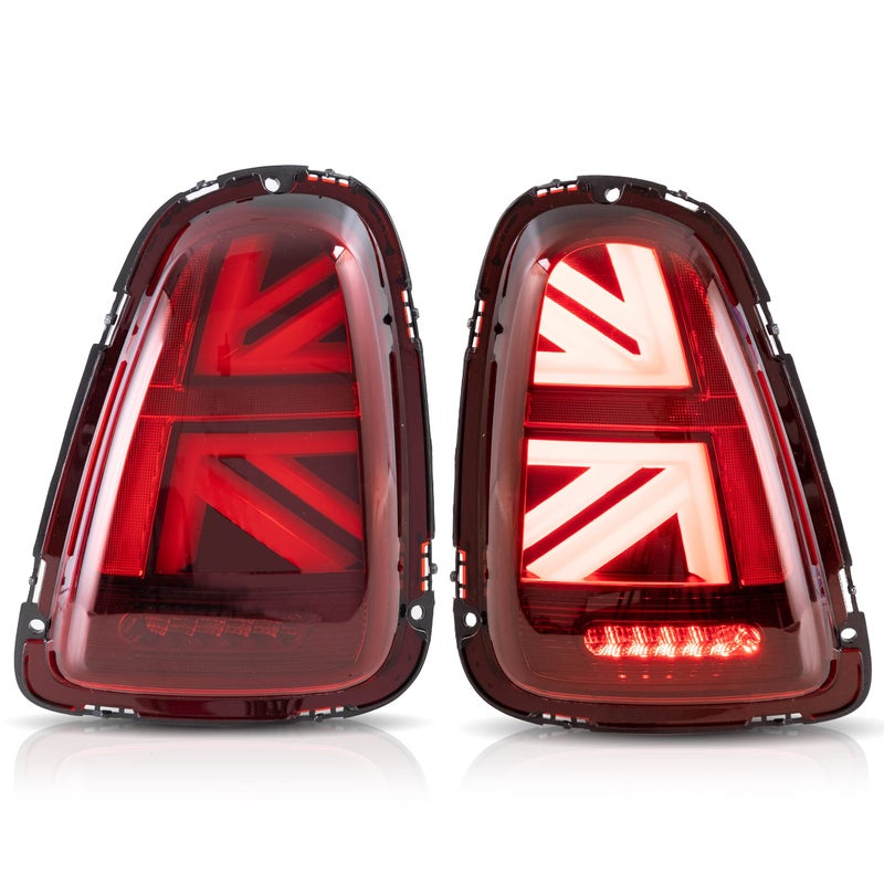 VLAND Union Jack Tail lights Assembly Fit for BMW Mini Cooper R56 R57 R58 R59 20072013 Rear Lamp with Dynamic Startup DRL Back light wSequential Turn Signal Plugandplay Red