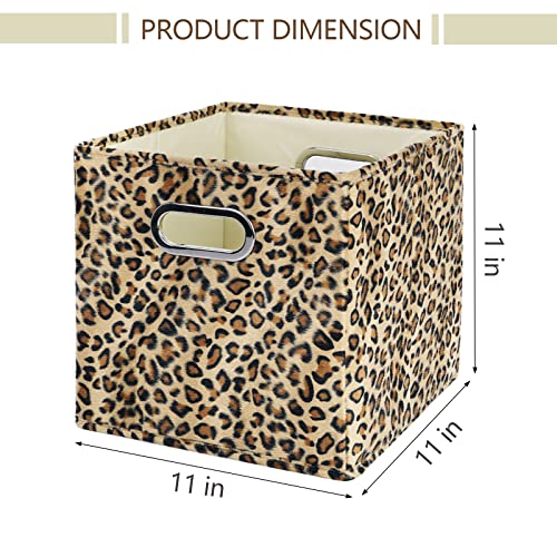 ANMINY 2PCS Storage Cubes Leopard Cheetah Print Velvet Fabric Storage Bins for Shelves, Collapsible Washable Closet Storage Baskets Boxes with Handles for Organizing and Storage -Brown, 11"x 11"x 11" - Image 4