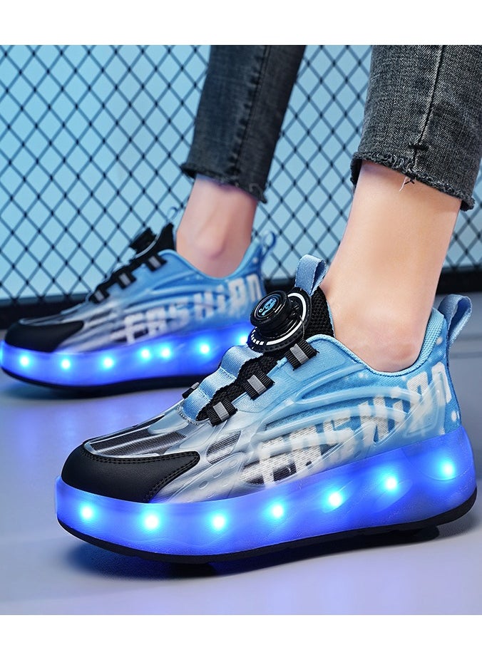 LITTLE ROCKZ - Double Wheel LED Flash Light Fashion Shiny Sneaker Skate Heelys Shoes With Lightning Sole - Image 1