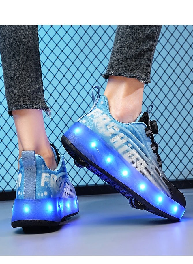 LITTLE ROCKZ - Double Wheel LED Flash Light Fashion Shiny Sneaker Skate Heelys Shoes With Lightning Sole - Image 1