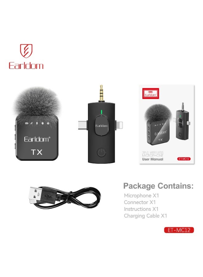 Earldom ET-MC13 3-in-1 Dual Wireless Lavalier Microphone for iPhone iPad & USB-C Devices - Image 4