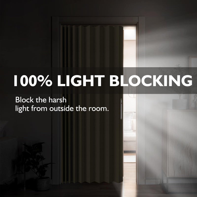 Jilron 100% Blackout Accordion Door Curtain, Adhesive Curtain Track Included for Easy Installation Without Drilling, Beige - 72" W x 78" L - Image 3