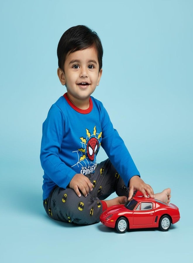 Pokory Kids Long Sleeve Pajama Set Soft Cotton Blend Sleepwear with Design Top and Printed Stretch Leggings for Boys Size 60 Blue - Image 3