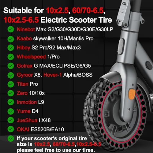 BANGTING 2PCS 60/70-6.5 Scooter Tire, 10x2.5 inch Tire Solid for Segway Ninebot Max G2 / G30 / G30D / G30E / G30E / G30LP / G30D II / G30 Max, 10x2.5-6.5 Tires Replacement for Electric Scooter (Red) - Image 2