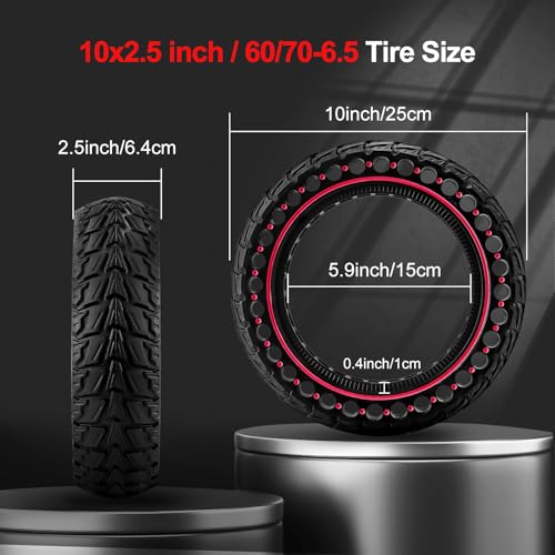 BANGTING 2PCS 60/70-6.5 Scooter Tire, 10x2.5 inch Tire Solid for Segway Ninebot Max G2 / G30 / G30D / G30E / G30E / G30LP / G30D II / G30 Max, 10x2.5-6.5 Tires Replacement for Electric Scooter (Red) - Image 3