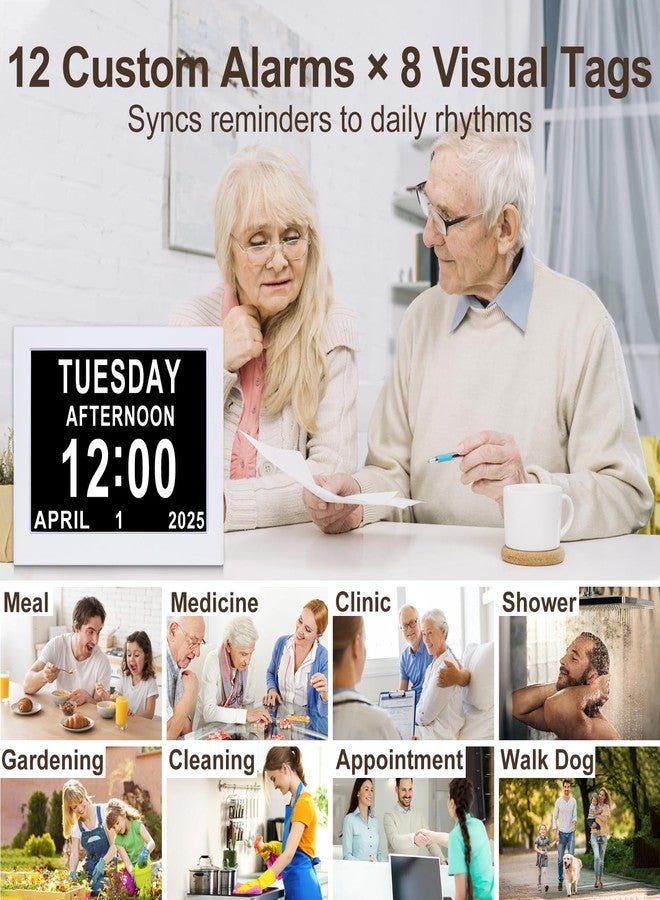 KASTISS [Newest Version] Digital Day Calendar Clock, Clock for Elderly, Programmable Medication Reminder, Hourly Chime, Suitable for Visually Impaired, Desktop, Wall Hanging (White) - Image 4
