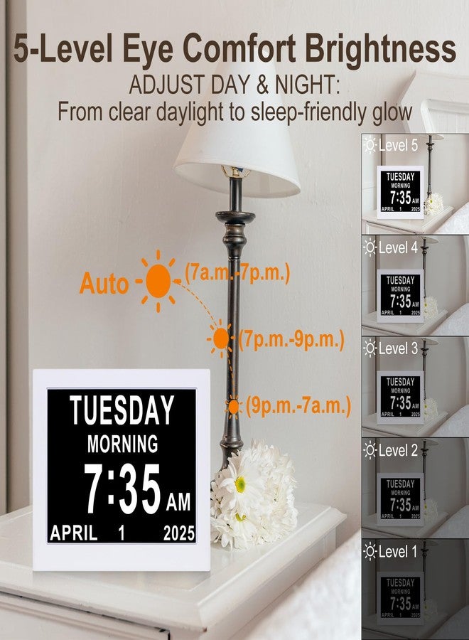 KASTISS [Newest Version] Digital Day Calendar Clock, Clock for Elderly, Programmable Medication Reminder, Hourly Chime, Suitable for Visually Impaired, Desktop, Wall Hanging (White) - Image 5