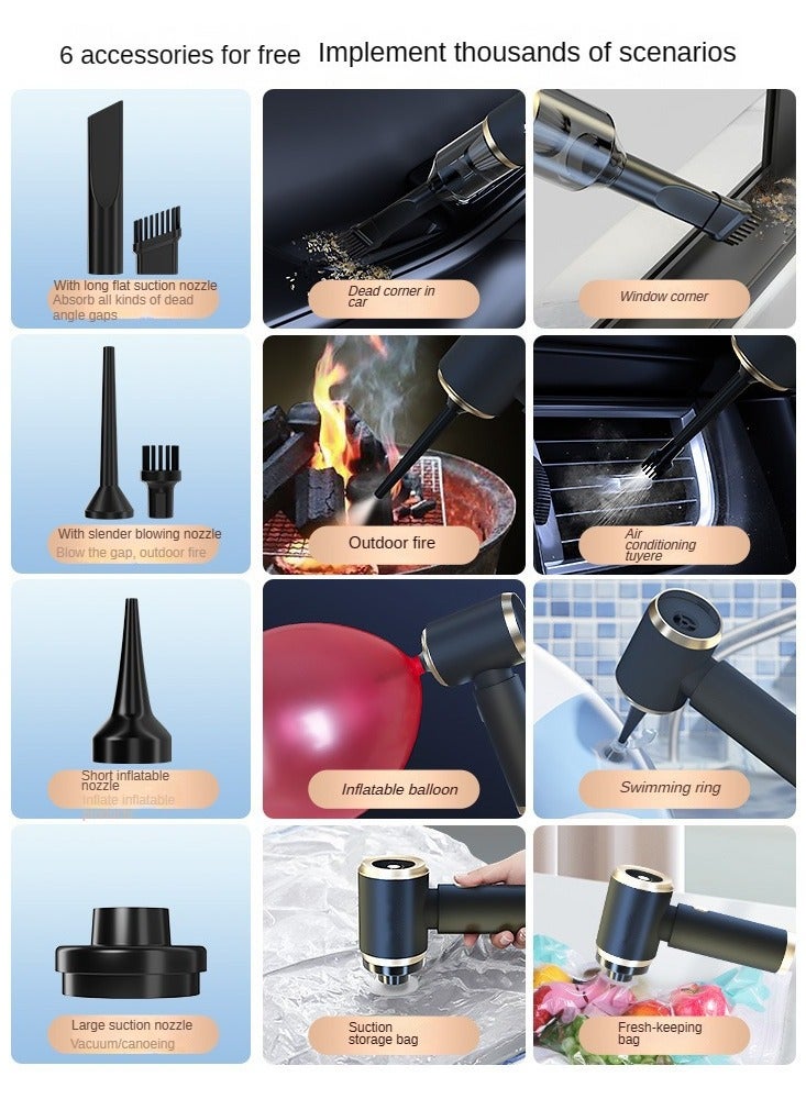 Generic Car Vacuum Cleaner 5000pa, High Power, Long Battery Life, Compact Mini Handheld Cordless Vacuum for Cars and Home, Strong Suction, Blowing, charging and pumping 4-in-1,Black - Image 3