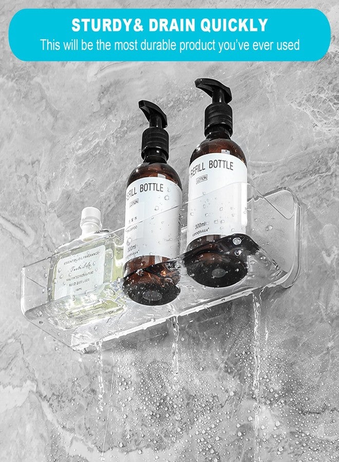 CGBE حامل دش طويل لاصق CGBE: رفوف أكريليك معلقة لاصقة - عبوة من 2 حامل حديث مثبت على الحائط للفتيات والرجال والأطفال - حائط الحمام وحوض الاستحمام - Image 3