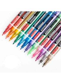 Glitter Paint Pens Water Based Extra Fine Point Nylon Tip 12 Colors Great For Gift Card Poster Album Christmas Card And More. Nontoxic And Safe