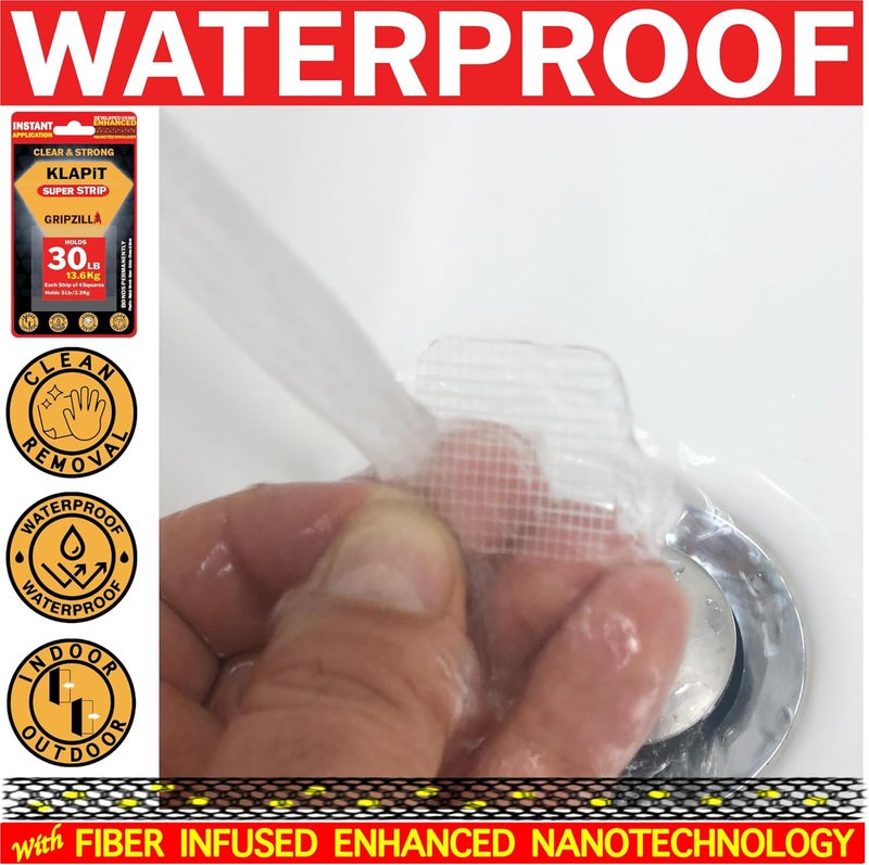 KLAPiT Super Strip | Clear Double-Sided Mounting Tape Squares (1" x 1", 16pcs Holds 9Kg) | Heavy Duty Waterproof Adhesive | Multipurpose Mounting Pads for Wall, Tile, Glass, Metal | GRIPZILLA, 48 pcs - Image 2