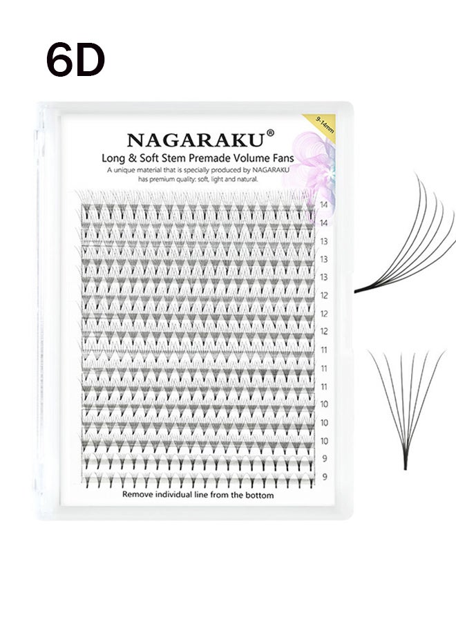NAGARAKU Long and Soft Stem Premade Volume Fans Fake False Eyelashes Grafting Natural Easy to Use Easy Fan Volume D Curl Lightweight Extension for Home DIY Salon for Pros and Beginners 6D (9-14mm Mix) - Image 1