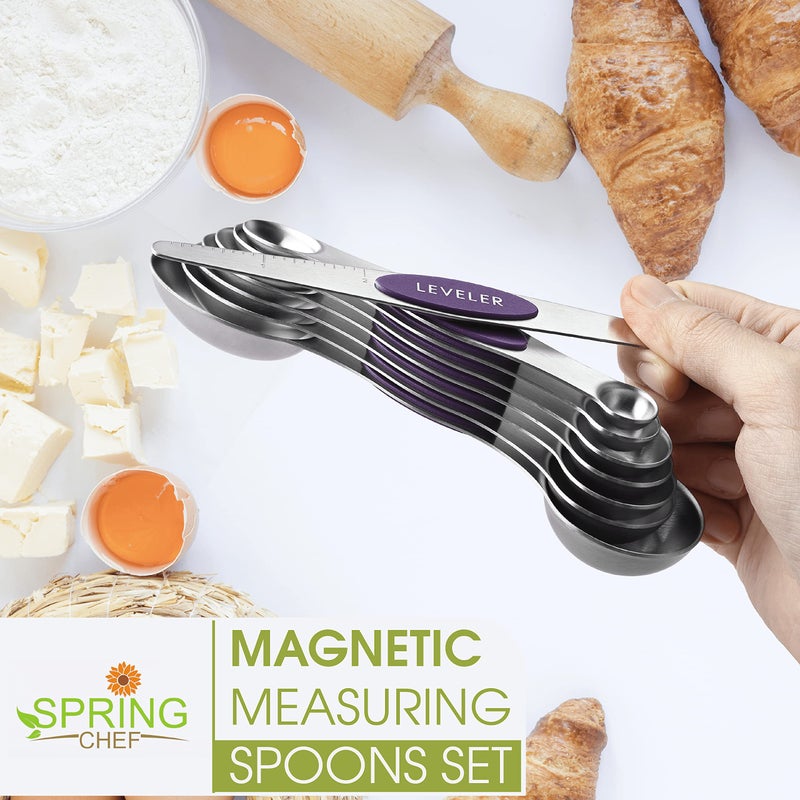 Spring Chef Purple Stainless Steel Magnetic Measuring Spoons Set of 8 with Leveler, Dual Sided Metal Teaspoon & Tablespoon Measuring Spoons, Kitchen Gadgets for Baking & Cooking, Fits in Spice Jars - Image 2