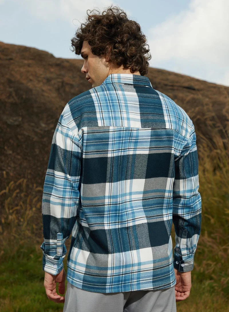 Campus Sutra Men's Prussian Blue Tartan Utility Shacket