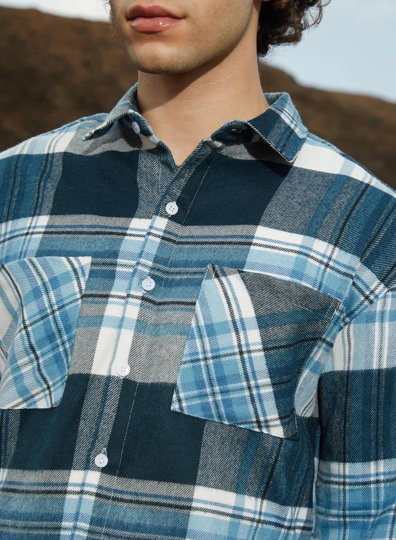 Campus Sutra Men's Prussian Blue Tartan Utility Shacket