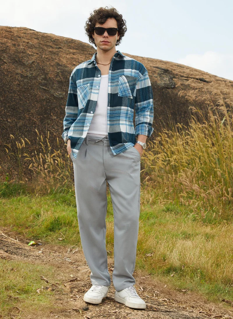 Campus Sutra Men's Prussian Blue Tartan Utility Shacket