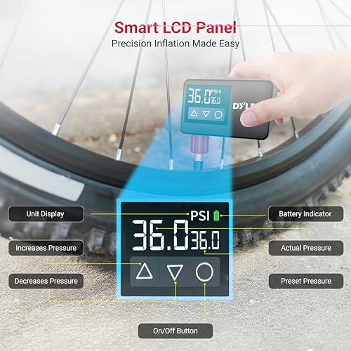 Dylect® Smart Tyre Inflator for Bike, Cycle, E-Scooter, Sports Balls | Rechargeable Cordless Inflator with BLDC Motor & Type-C Charging | Smallest & Portable Tyre Inflator | LED Display, Auto Shut-Off - Image 3