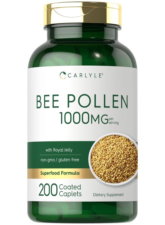 Carlyle مكمل حبوب لقاح النحل 1000 ملغ | 200 قرص | مع هلام ملكي وبروبوليس النحل | نباتي، غير معدل وراثيًا، خالي من الغلوتين - Image 1