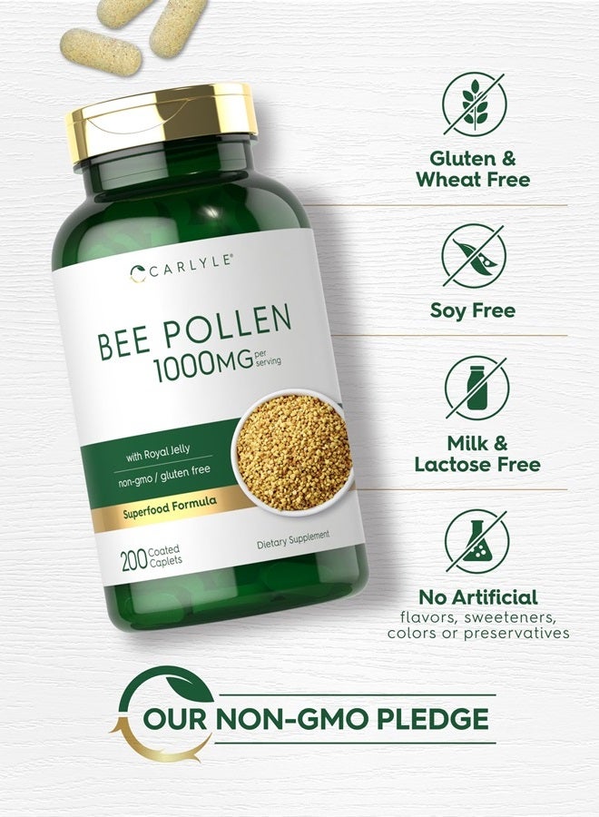 Carlyle مكمل حبوب لقاح النحل 1000 ملغ | 200 قرص | مع هلام ملكي وبروبوليس النحل | نباتي، غير معدل وراثيًا، خالي من الغلوتين - Image 5