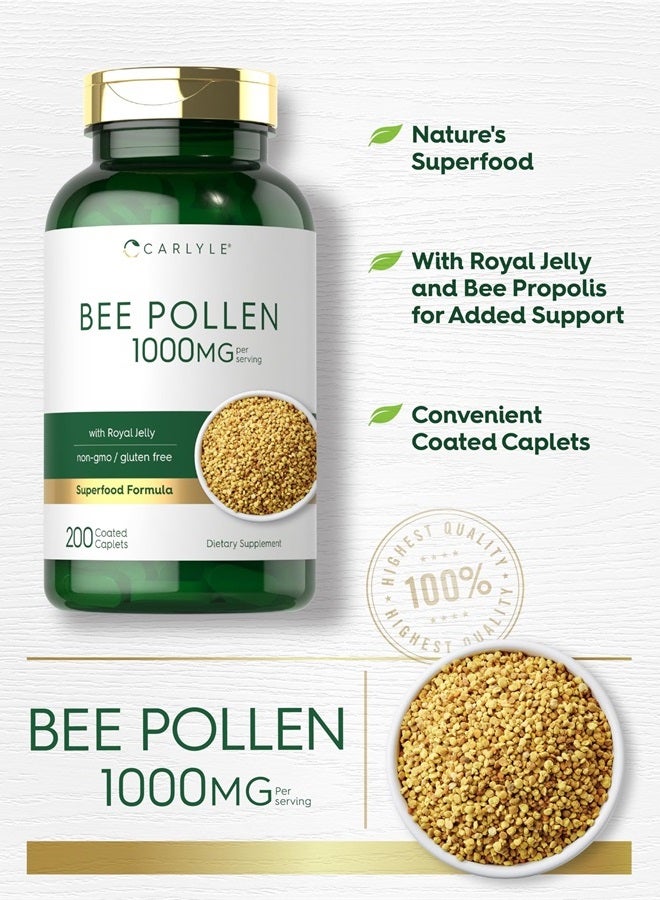 Carlyle مكمل حبوب لقاح النحل 1000 ملغ | 200 قرص | مع هلام ملكي وبروبوليس النحل | نباتي، غير معدل وراثيًا، خالي من الغلوتين - Image 4