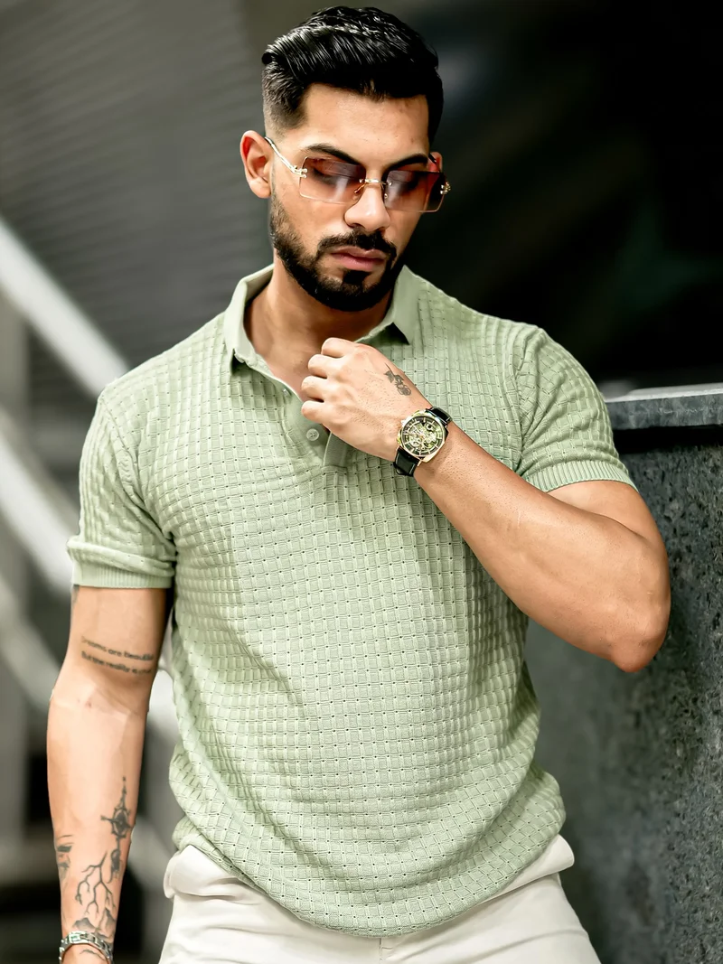 مانياك تيشيرت مانياك رجالي قطن بيرلي جرين كاروهات بقصة ضيقة