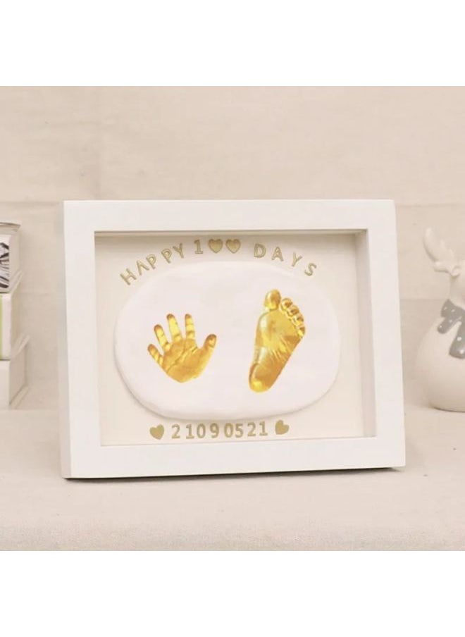 Baby Full Moon Commemorative Hand And Foot Print Baby Handprint Footprint Photo Frame Newborn One Hundred Days Hand And Footprint Fetal Hair Souvenir-Specifications:8inch Vertical Style (available Before Half A Year Old)  - Image 4