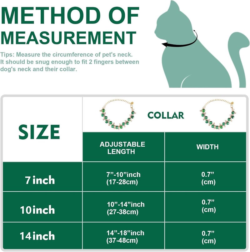 HOWWFALY Dog Cat Rhinestone Collars with Paw Crystal Diamonds Gold Collars Necklace Adjustable Collar Dog Chain Cat Diamonds Princess Pet Collar (Green, L) - Image 2