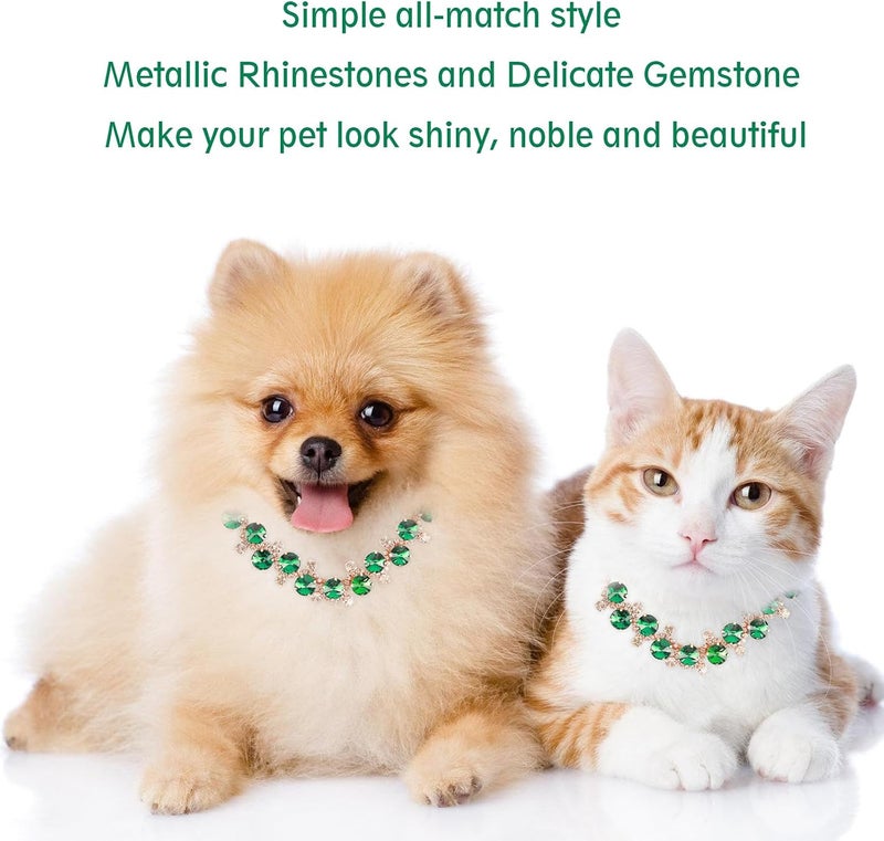 HOWWFALY Dog Cat Rhinestone Collars with Paw Crystal Diamonds Gold Collars Necklace Adjustable Collar Dog Chain Cat Diamonds Princess Pet Collar (Green, L) - Image 4