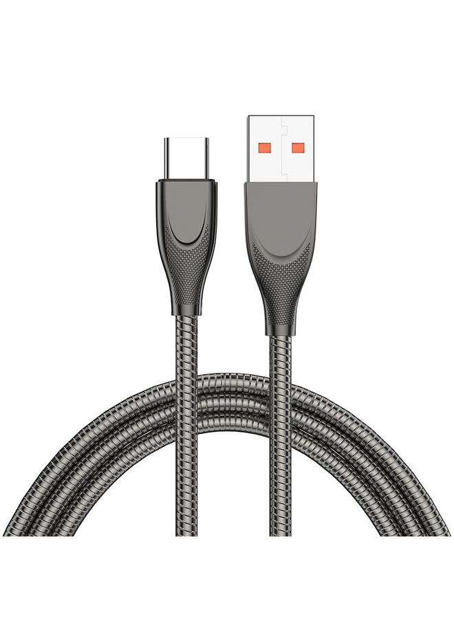 ENKAY ENKAY ENK-CB132 USB to USB-C / Type-C Carbon Steel Hose Spring 6A Supper Fast Charging Data Cable, Length:1m(Black)  - Image 1