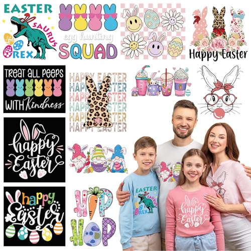 NANZHOO 12 Sheets Easter DTF Transfers Ready to Press Iron on Transfers for TShirts Transfers Stickers for Easter Shirts Easter Sweatshirts Easter Clothes Bag Pillow DIY Crafts Easter Day Iron on Decals - Image 1