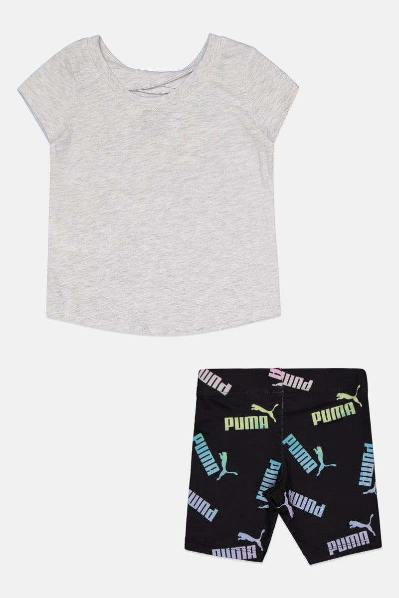 PUMA Toddlers Girl 2 Pieces Sportswear Fit Tee And Short Set, Grey/Black - Image 2