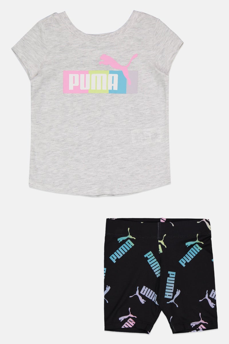 PUMA Toddlers Girl 2 Pieces Sportswear Fit Tee And Short Set, Grey/Black - Image 1