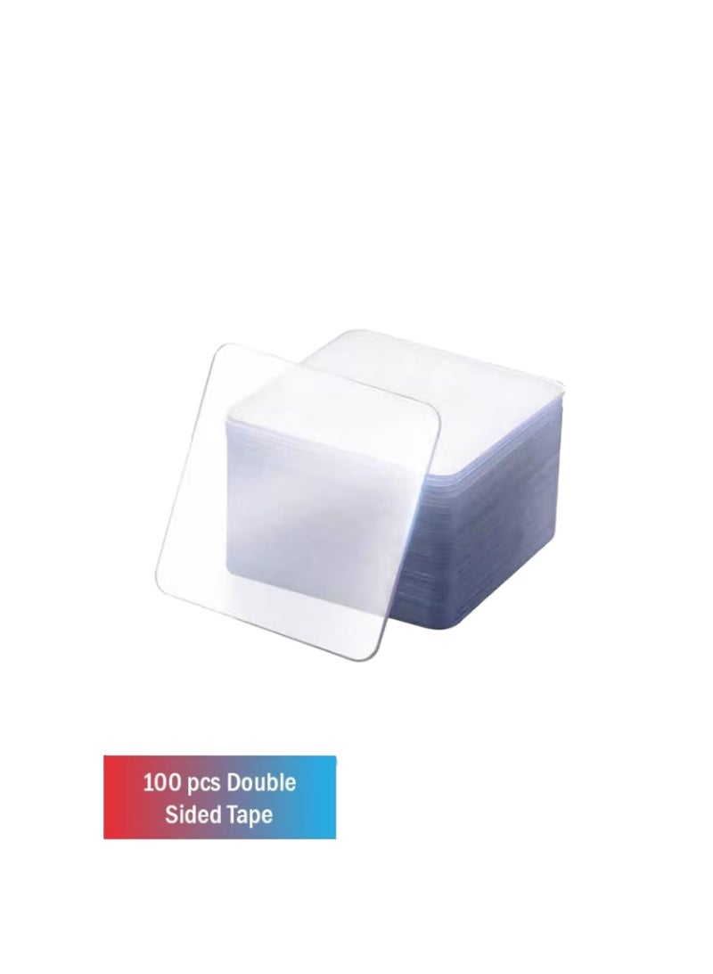 100 Pcs Double Sided Adhesive Pads, Two Sided Precut Squares Tape, Nano Gel Clear,Sticky Tack Double Sided Tape for Walls Hanging - Image 1