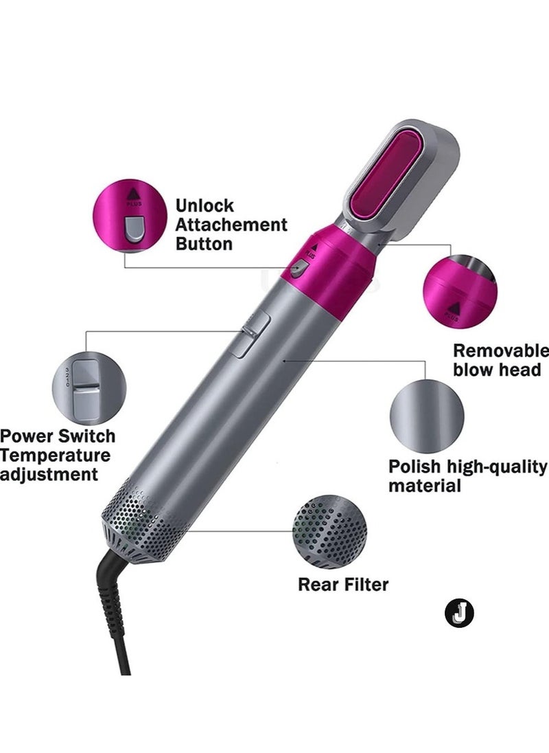 "Multi-Functional 5-in-1 Hot Air Brush for Volumizing, Drying, Styling, and Curling – Silver Purple"
