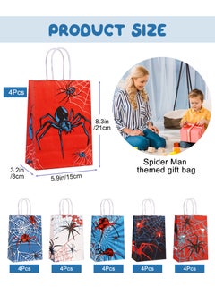 URbazaar 24 Pack Spider Themed Gift Bags Spider Party Favors Non Woven Reusable Goody Treat Bags with Handles Spider Themed Birthday Party Supplies for Kids Boys, 6 Styles  - Image 2