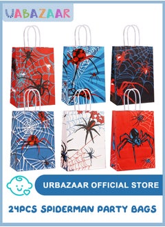 URbazaar 24 Pack Spider Themed Gift Bags Spider Party Favors Non Woven Reusable Goody Treat Bags with Handles Spider Themed Birthday Party Supplies for Kids Boys, 6 Styles  - Image 1