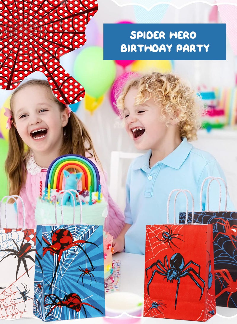 24 Pack Spider Themed Gift Bags Spider Party Favors Non Woven Reusable Goody Treat Bags with Handles Spider Themed Birthday Party Supplies for Kids Boys, 6 Styles